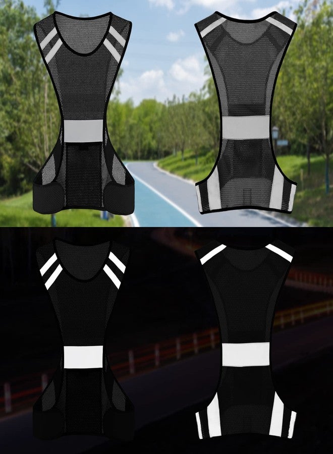 TCCFCCT Reflective Running Vest with Large Pocket, High Visibility Reflective Vest for Men Women, Lightweight Reflective Running Gear for Motorcycling, Cycling, Jogging, Night Walking, 2PCS, Black - Image 2